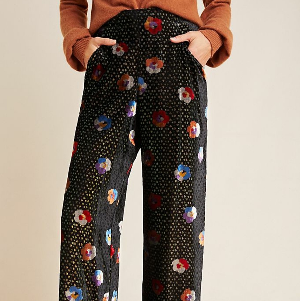 NWT Anthro Pasquette Velvet Wide-Leg Pants 10 - Picture 3 of 12